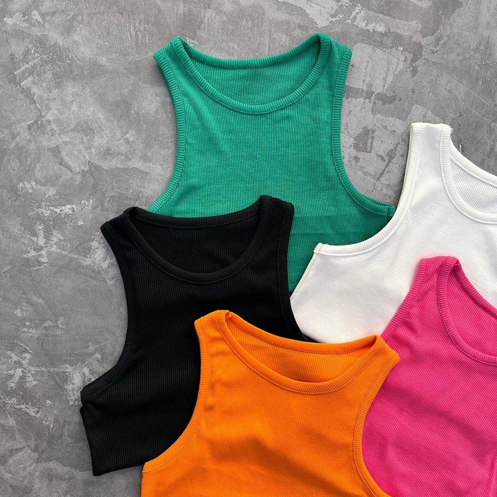High Quality Cotton Crop Tops for Women Sleeveless Crew Neck Vest Ladies Summer Knit Ribbed Crop Tank Tops