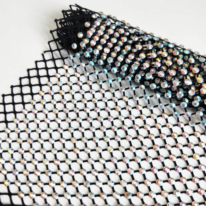Hot Selling Soft Elastic Black Base Crystal AB Rhinestone Mesh Fabric Crystal Fabric For Garment