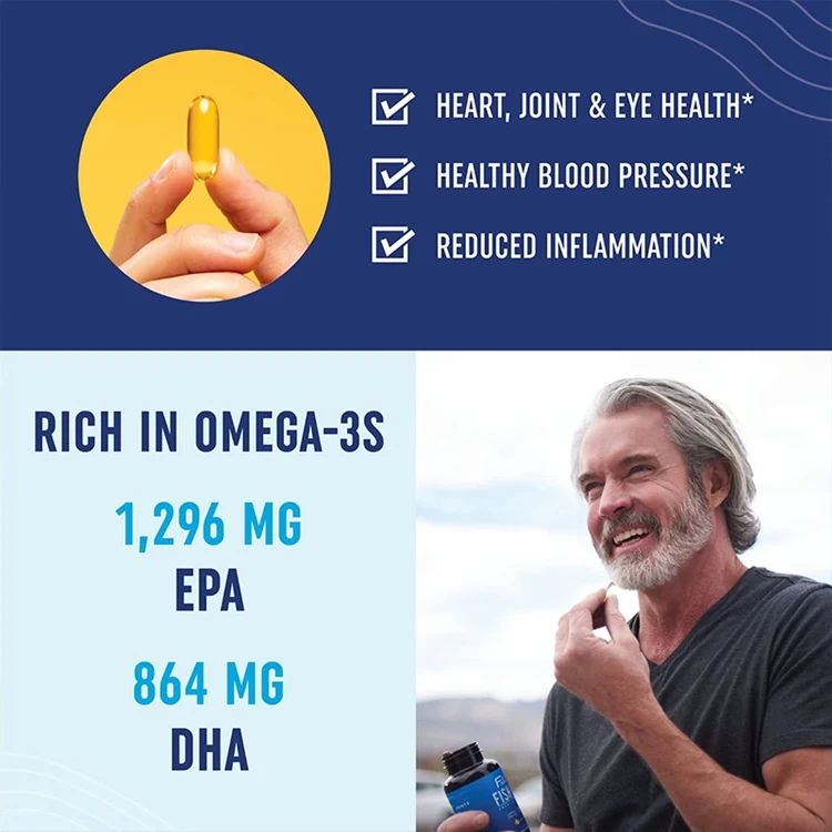Omega-3 Fish Oil Concentrated Health Brain Heart EPA & DHA 3600 mg per Pill Gluten Free for Men and Women