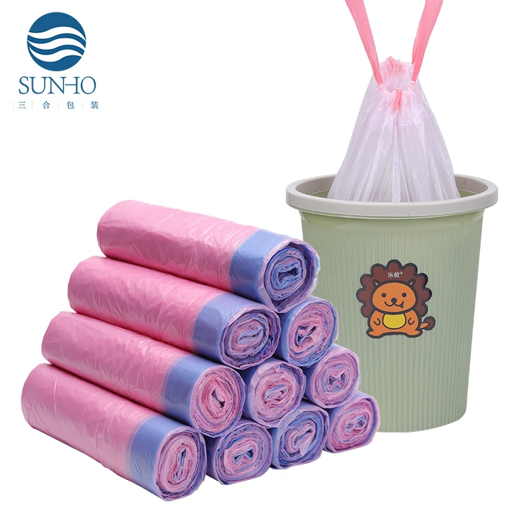 Custom Size Kichen Drawstring Biodegradable Trash Bag Household Draw String Compostable Garbage Bag Plastic Bags With Own Logo