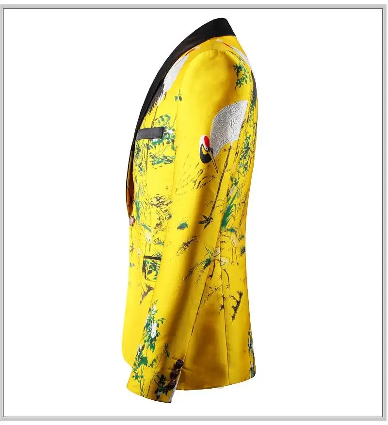 Yellow Floral Blazers Prom Big Size Casual Costume Business Male Men Blazer Suit Casual for Men