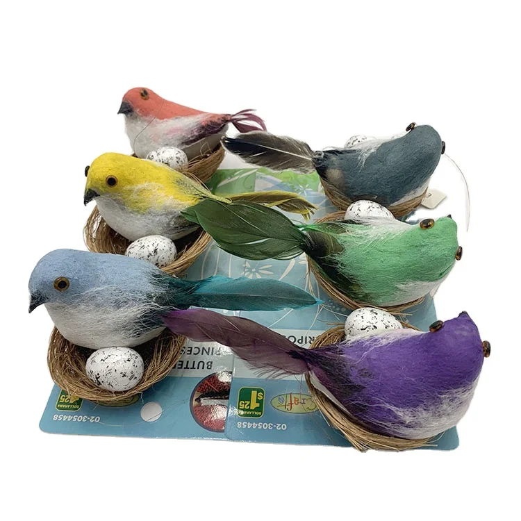 Artificial Polka Dot Feather Robin Bird Figures with Clips for Easter Craft Decoration