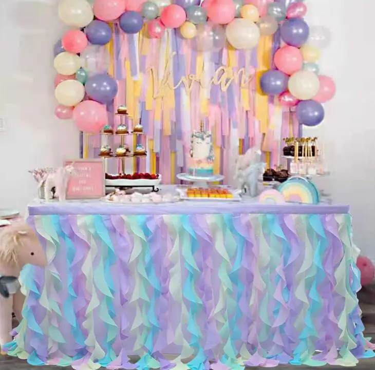 wedding banquet birthday party fold decoration wave-shaped table circumference rag wicker tablecloth table skirt