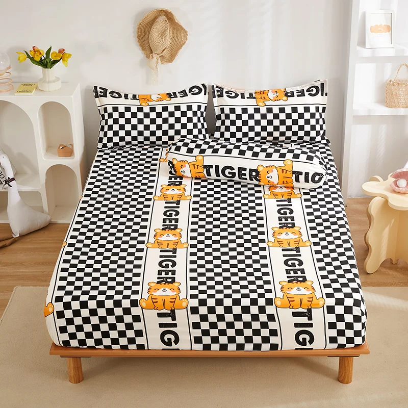Wholesale Customized Printed Fitted King Size Bedsheet All-Around Elastic Rubber Band Washed Cotton Bed Linens for Hotels