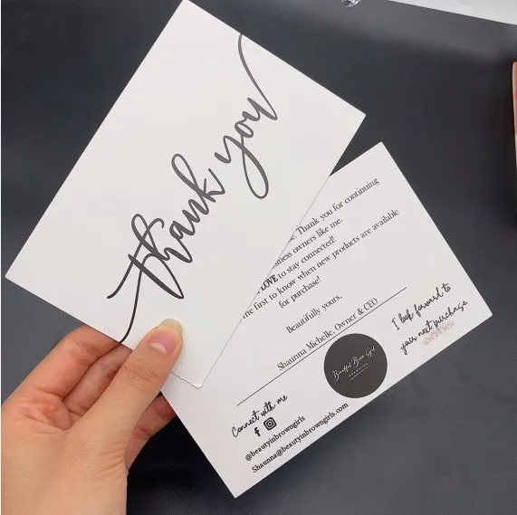 Custom Logo Printed 400gsm Gold Foil Greeting Card White Thank You Card Paper card with own logo brand