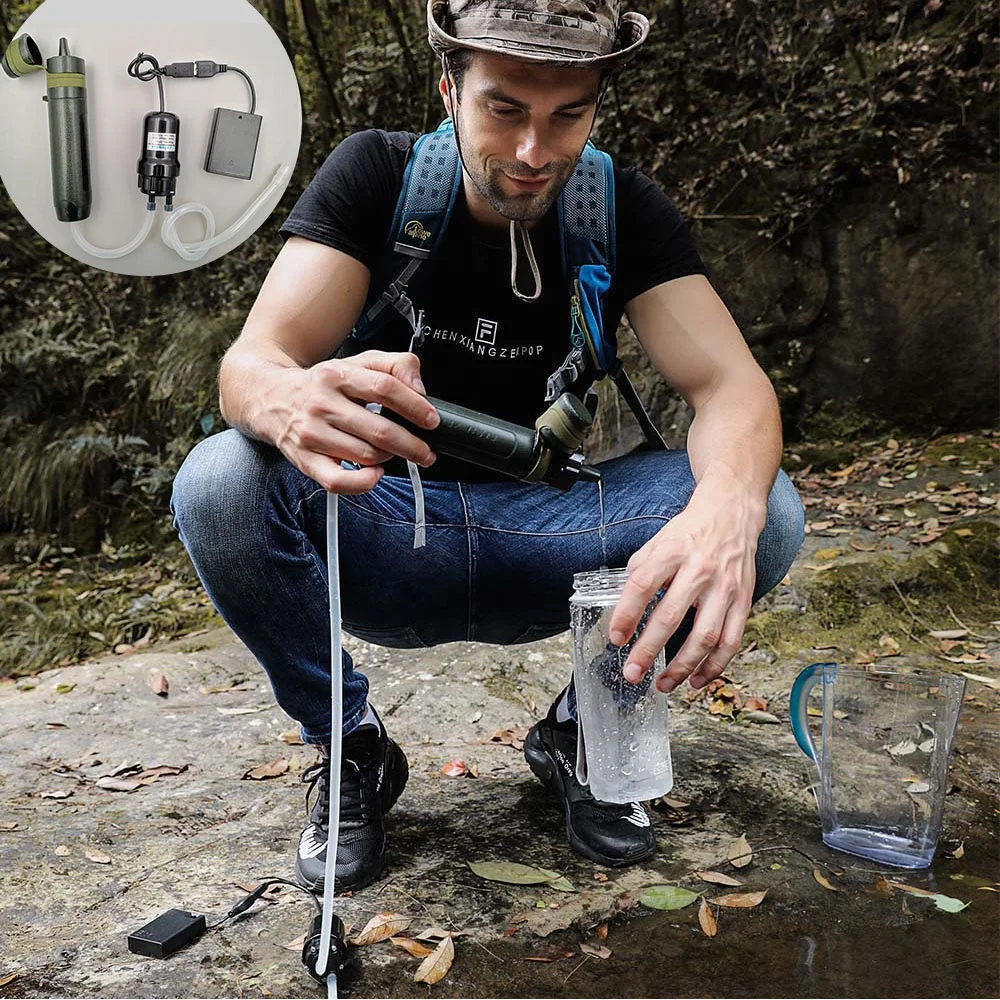 
travel trailer camping water filter with USB pump 