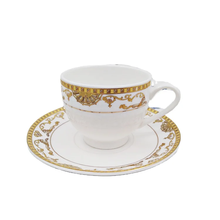 Wholesale European luxury color print design coffee tea ceramic cup and saucer set