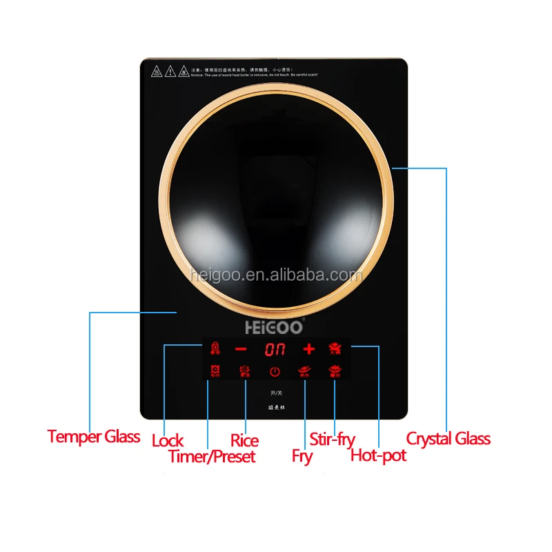 Single burner built in and portable concave electric induction cooker 2500W with glass ceramic plate