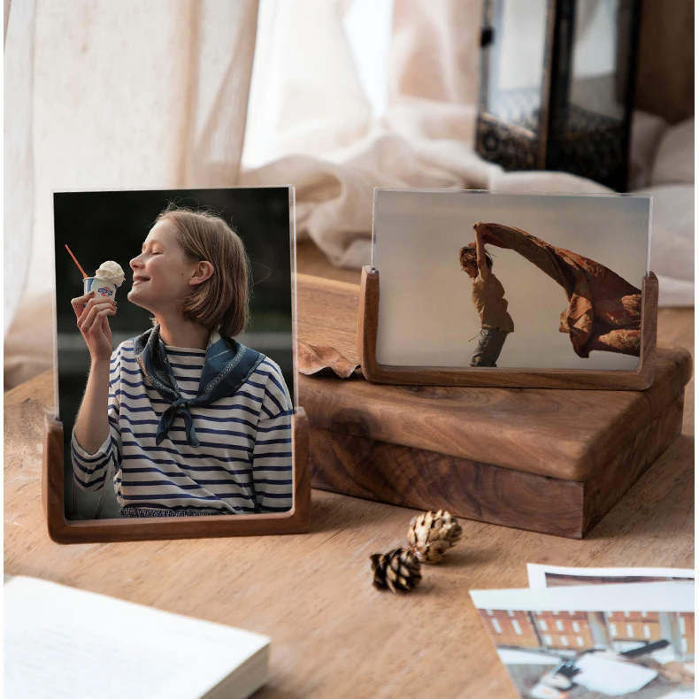 4x6 Tabletop Rustic Wooden Photo Frames with Walnut Wood Base