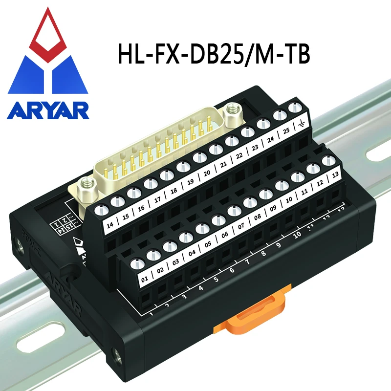 Dual DB25 D-Sub DIN Rail Mount Interface Module RS232 DB25 Connector,FX-DB25/M-TB and DB25-Female to Female 1M Cable