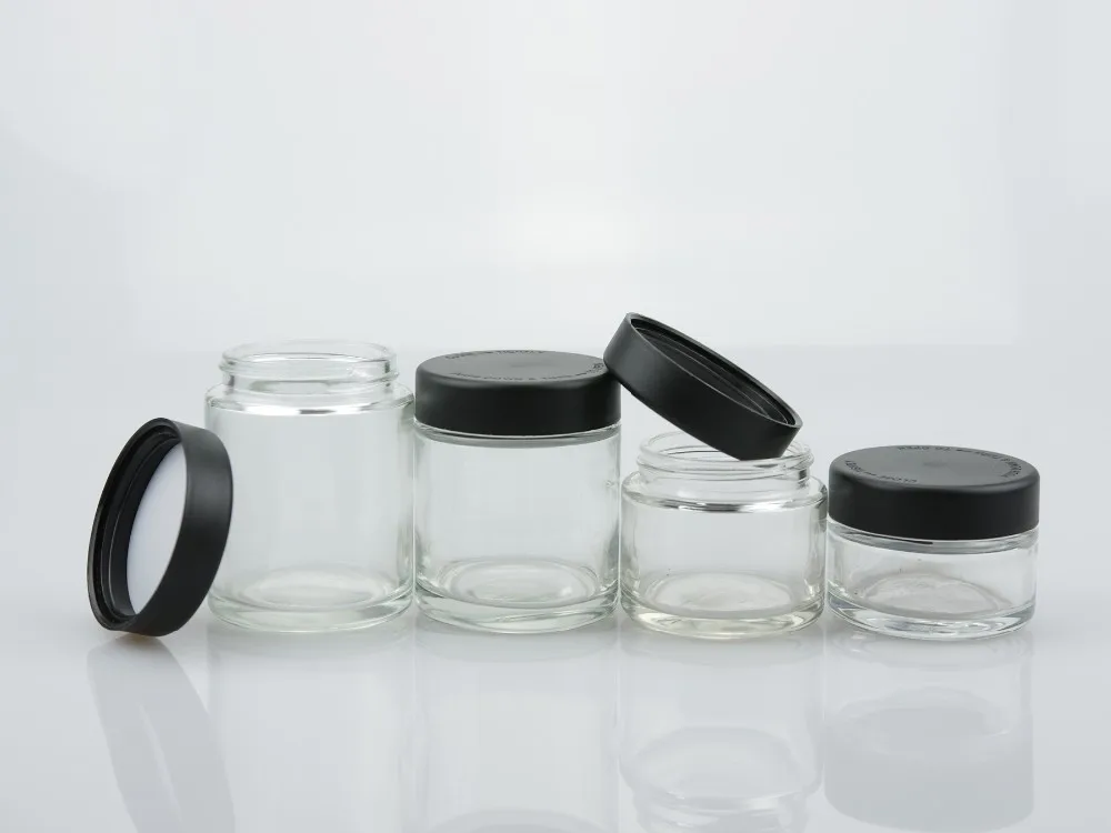 
CBD Packaging 1 oz 2 oz 3 oz 4 oz clear straight glass jar and child resistant cap/child proof cap 