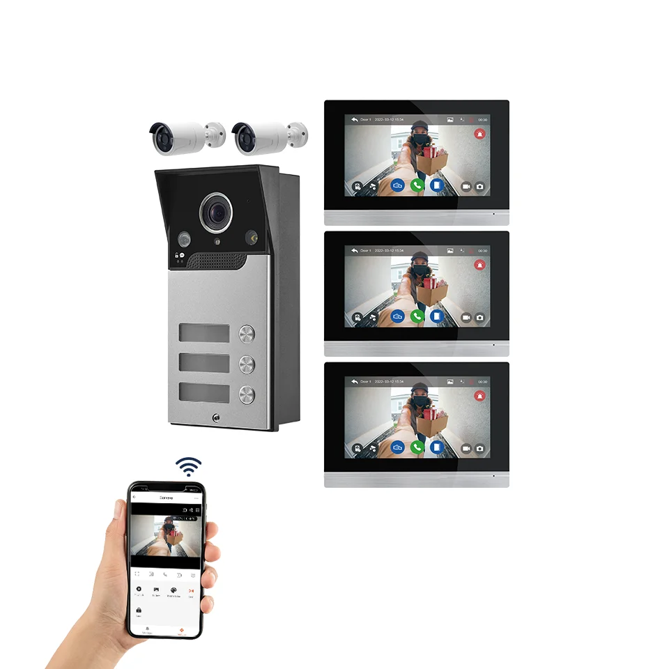 3 Units Tuya App Remote Control 2MP HD 1080P Video Door Phone with Wide Angle Camera Intercom Multi Apartment Makes Home Safer