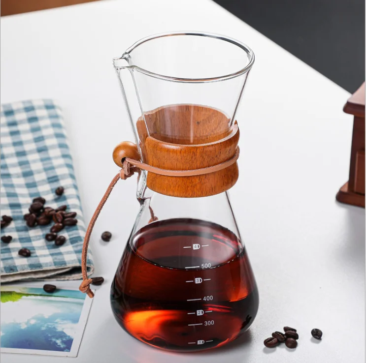 800ml Coffee Dripper Glass Coffee Server Drip Coffee Maker Pot With Wood Handle