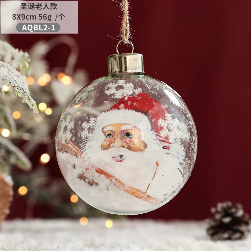 Wholesale 8cm Clear Glass Printing Christmas Balls And Star Xmas Man And Snowman Christmas Tree Decoration Baubles Pendant