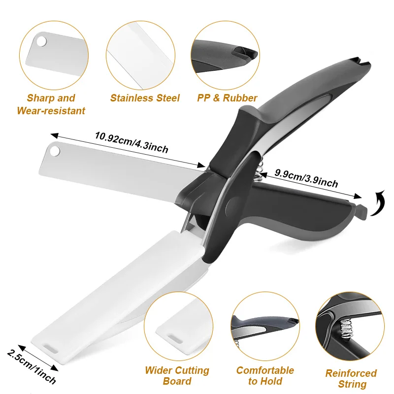 2024 New Style 2 in 1 Kitchen Cutter Clever Multipurpose Scissor Stainless Steel Vegetable Slicer Fruit Cutter Kitchen Knife