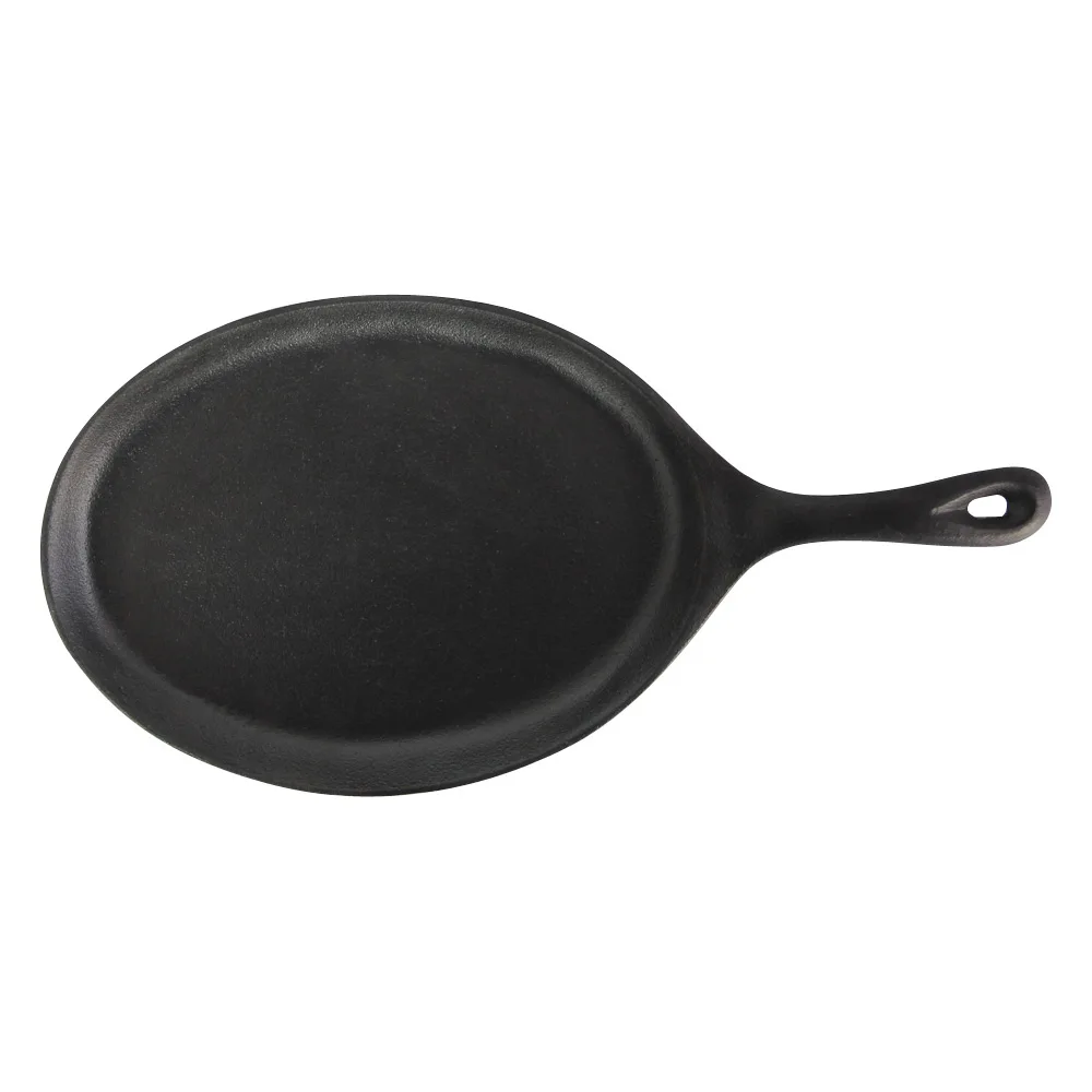 Cast iron oval sizzler pan/fajita pan with wooden base tary
