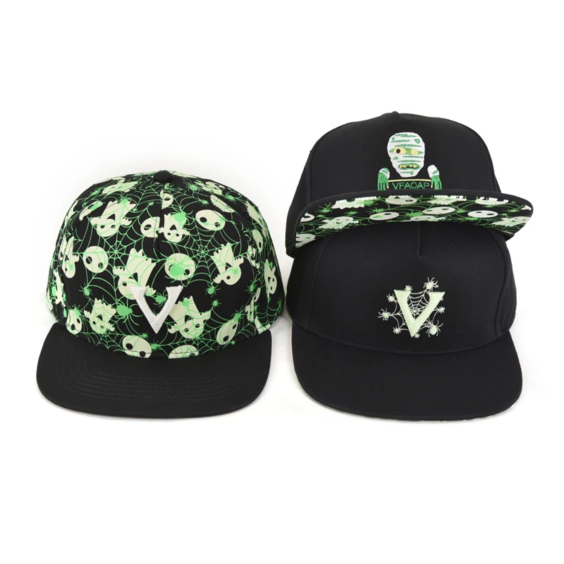 wholesale helloween black custom kids children christmas caps flat brim 5 panel snapback hat and cap