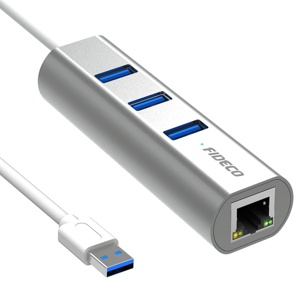 FIDECO Usb3.0 3 Ports Hub Usb to RJ45 Ethernet Lan Adapter Wired Network Usb Lan Adapter