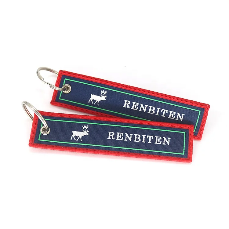 Wholesale Cheap Custom Floral Animal Logo Jet Tags Double Sides Lovely Woven Keychains for Suitcases