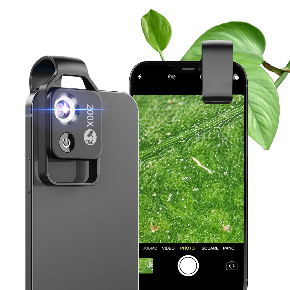 Detachable Mobile LED Gem Jewelry Microscope Pocket 200X Phone Microscope for Science Class Education Outdoor Micro Observation