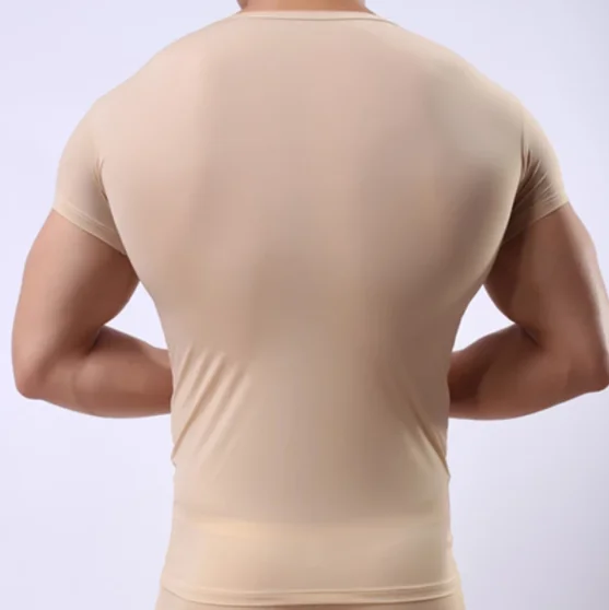 Мужская Просвечивающая футболка из вискозы, бесшовная дышащая рубашка с короткими рукавами и V-образным вырезом, нижнее белье для мужчин