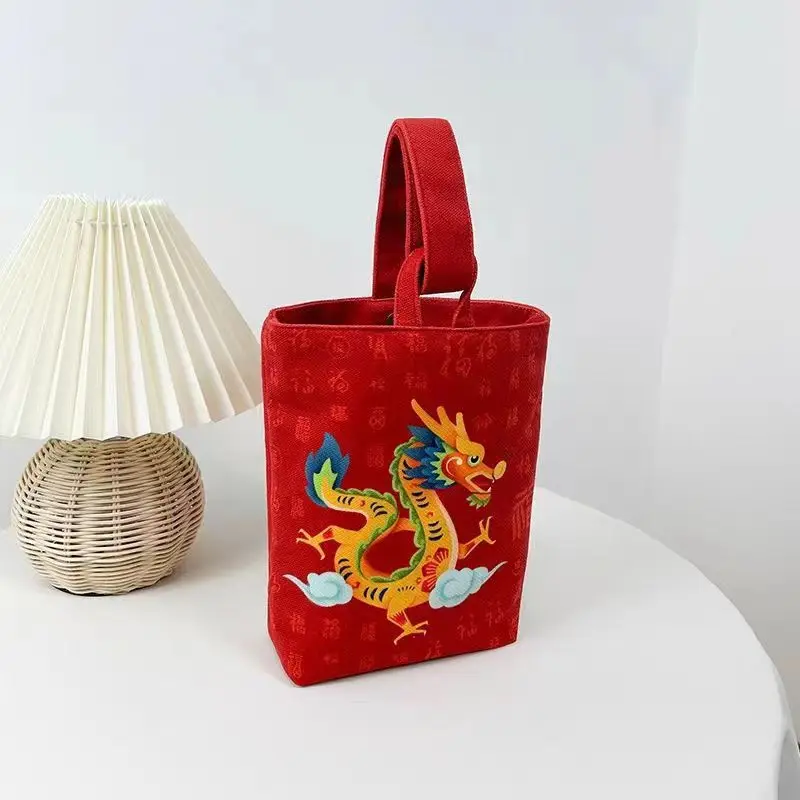 JULUN Spring Festival Dragon Year Baifu hand bucket cloth bag national tide wrist bag enterprise annual gift bag