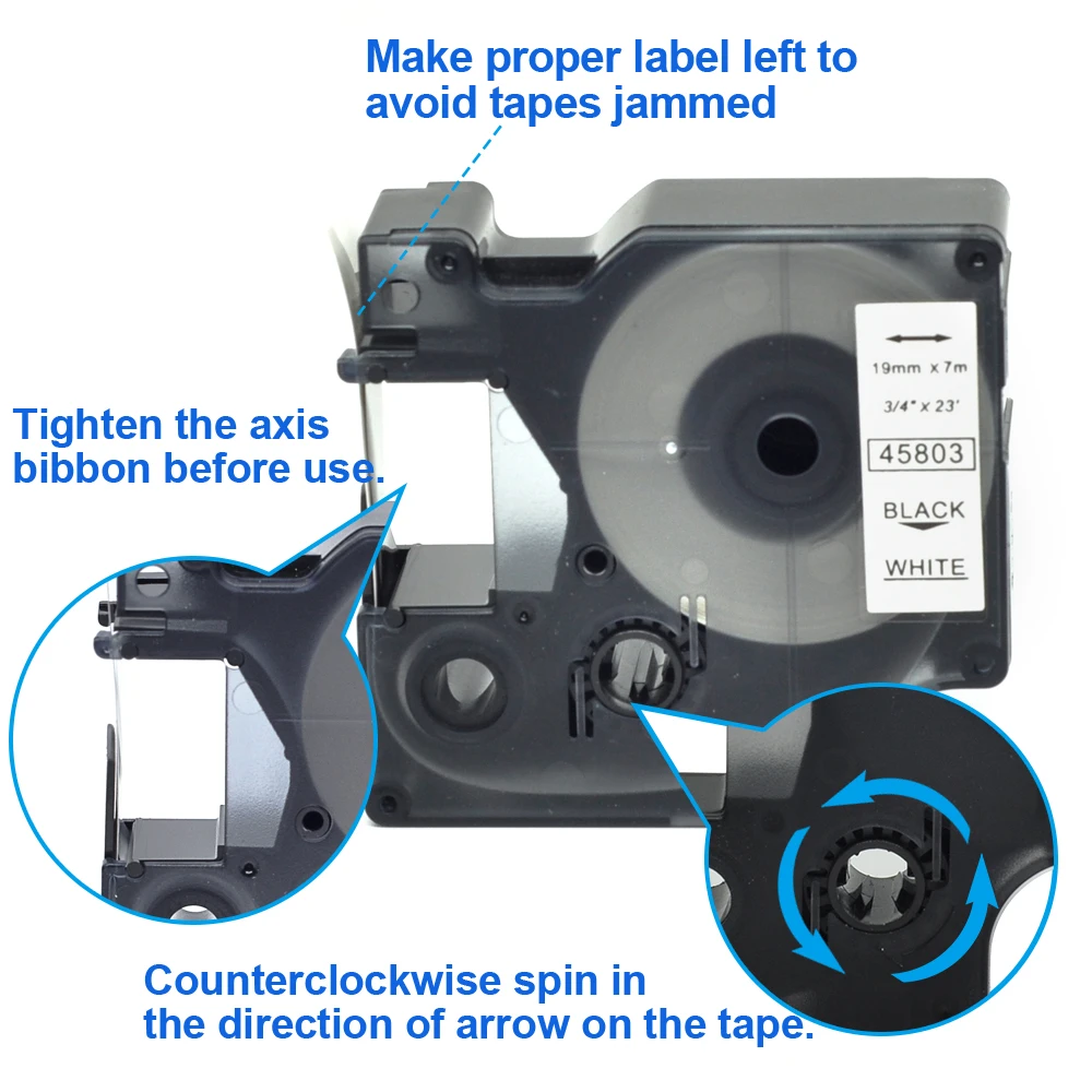 Wholesale 100% compatible DYMO D1 label tape ORISON compatible 19mm DYMO D1 label tape 45803 cassette black on white