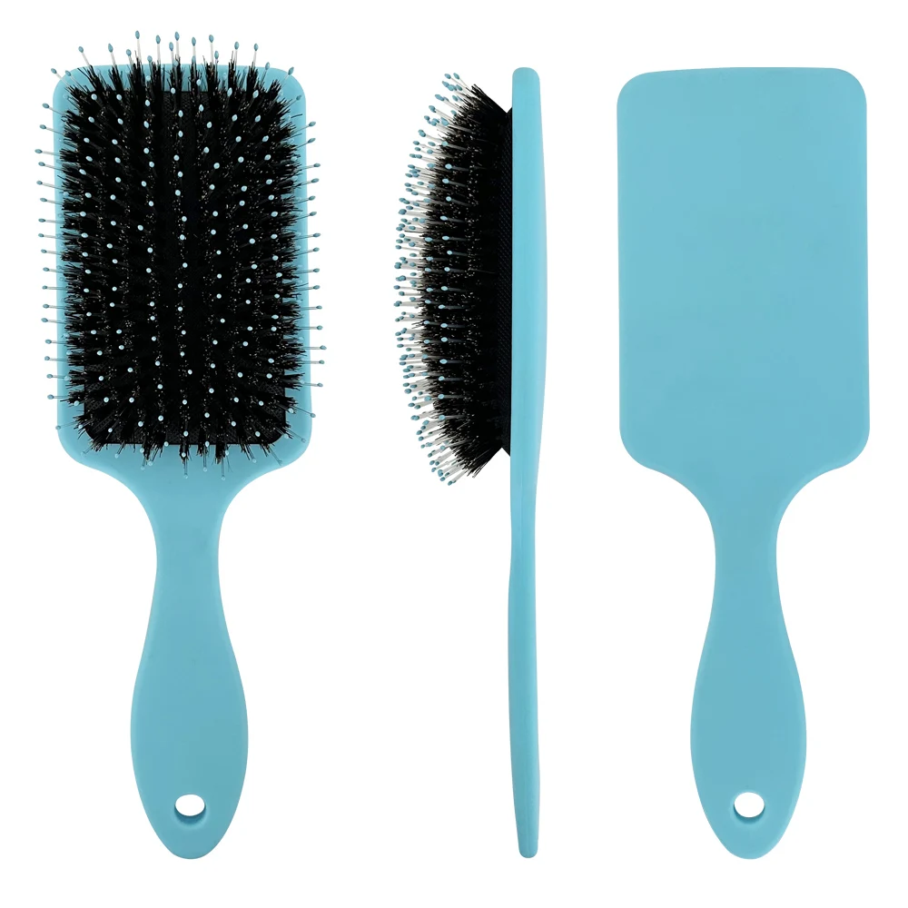 Comb mixed boar and nylon bristles paddle curly hair brush extensions plastic handle paint brush boar bristle brush