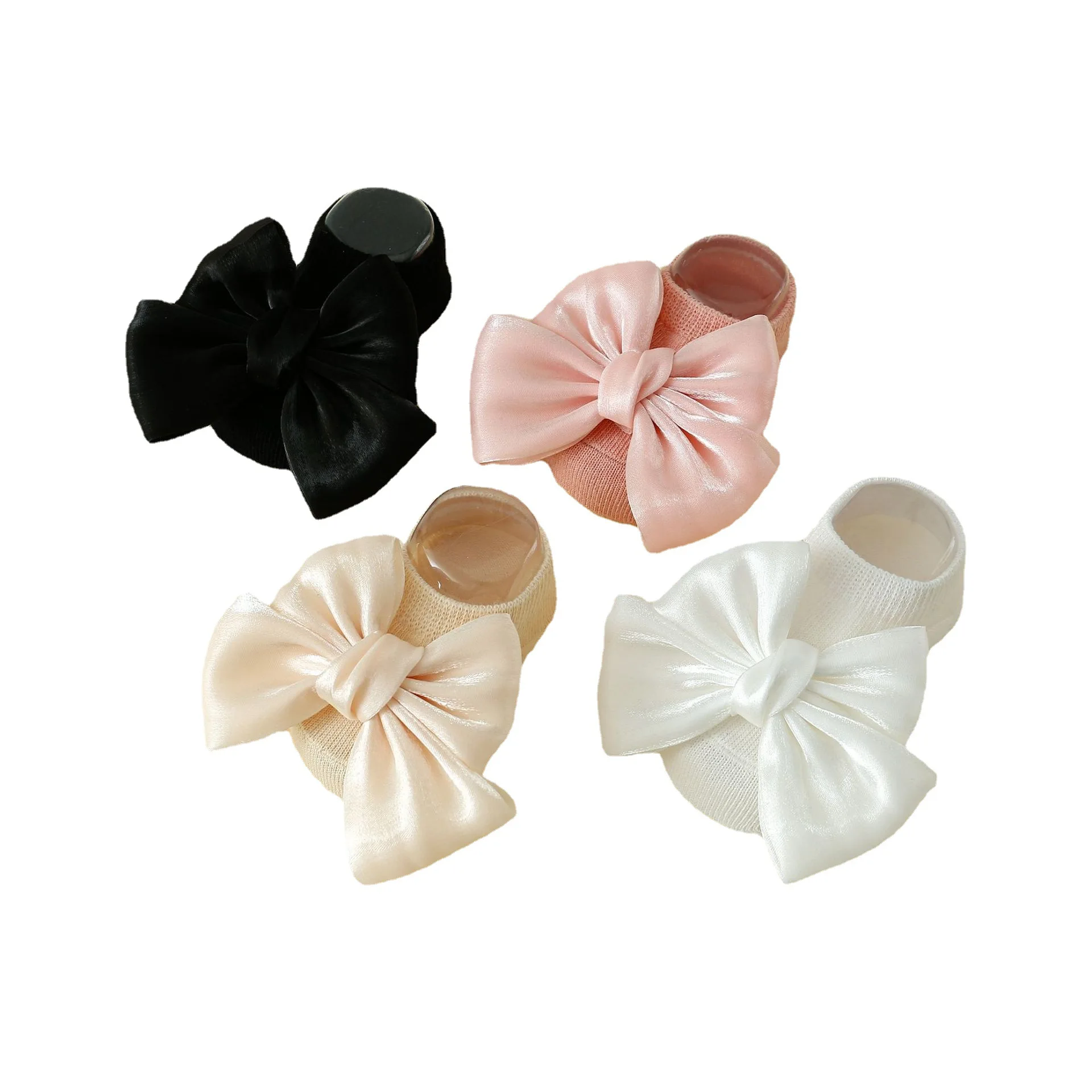 first steps 0-3y baby infant socks solid color satin big bow nonslip baby walking socks with anti slip gripper