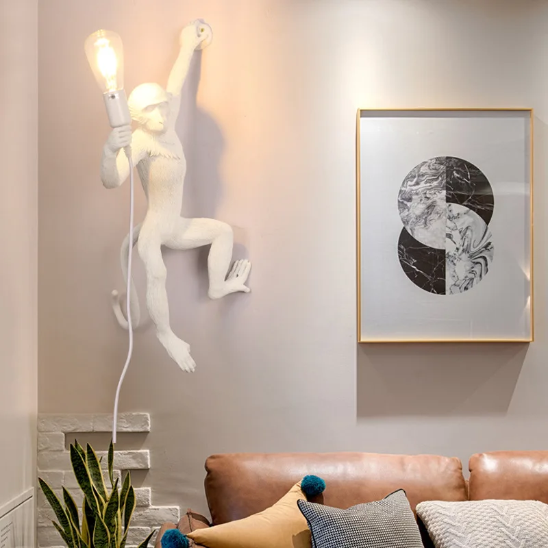 Designer Creative  Resin Hemp Rope Wall Lamp Bedroom Bar Coffee Shop Unique Modern table Lamp  Corner monkey shape hanging light