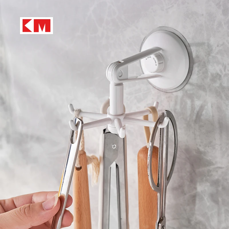 KM5162 Swivel multi-purpose traceless stick 6-head hook Folding stick hook Heavy-duty stick rotating wall hook