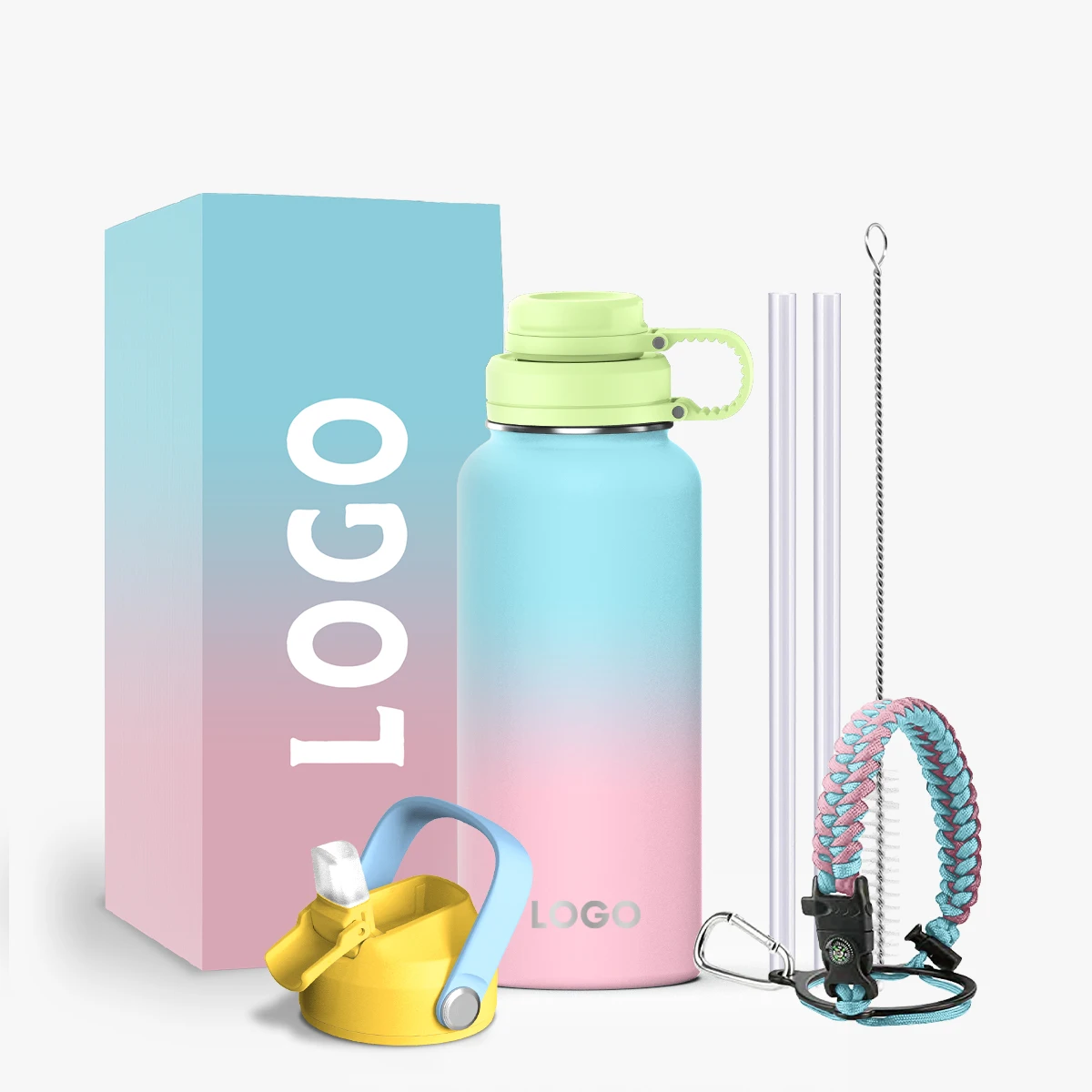 Custom Metal Gym Cycling Sports Bike Cooling Bottled New Designs Silicone Straw Lid Water Bottles with Strap