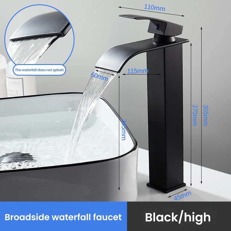 
High Quality Stainless Steel Single Handle Taps One Hole Waterfall Mixer Sinks Faucets Face Bathroom Wash Basin Faucet 