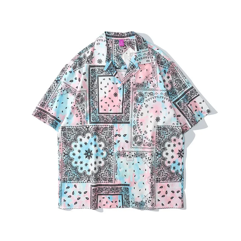 Wholesale Sublimaion Bandana Paisley Short Sleeve Shirt Men