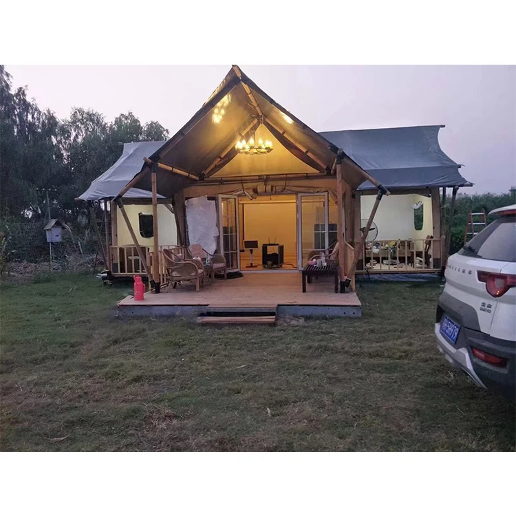 Outdoor african permanent life resort hotel prefab house shaped 2 bedroom Tenda lodge glamping large Luxury canvas safari tent