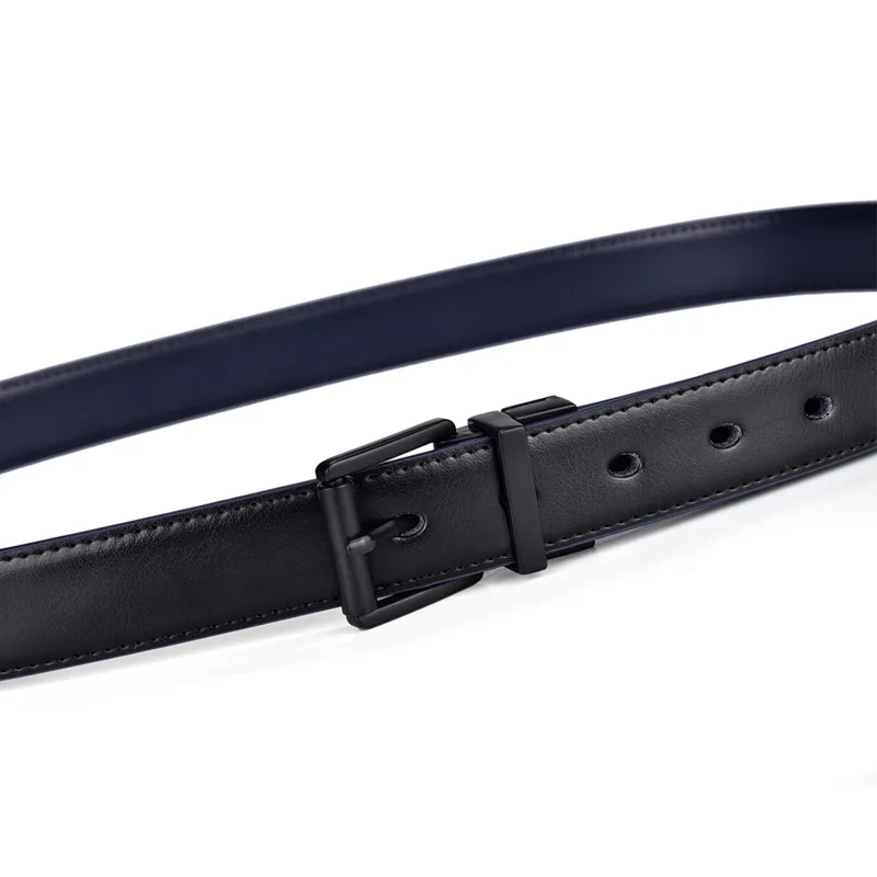 New Female Leather Belt  2.8CM Black and Blue Reversible Genuine Leather Belts for Women with Rotated Buckle