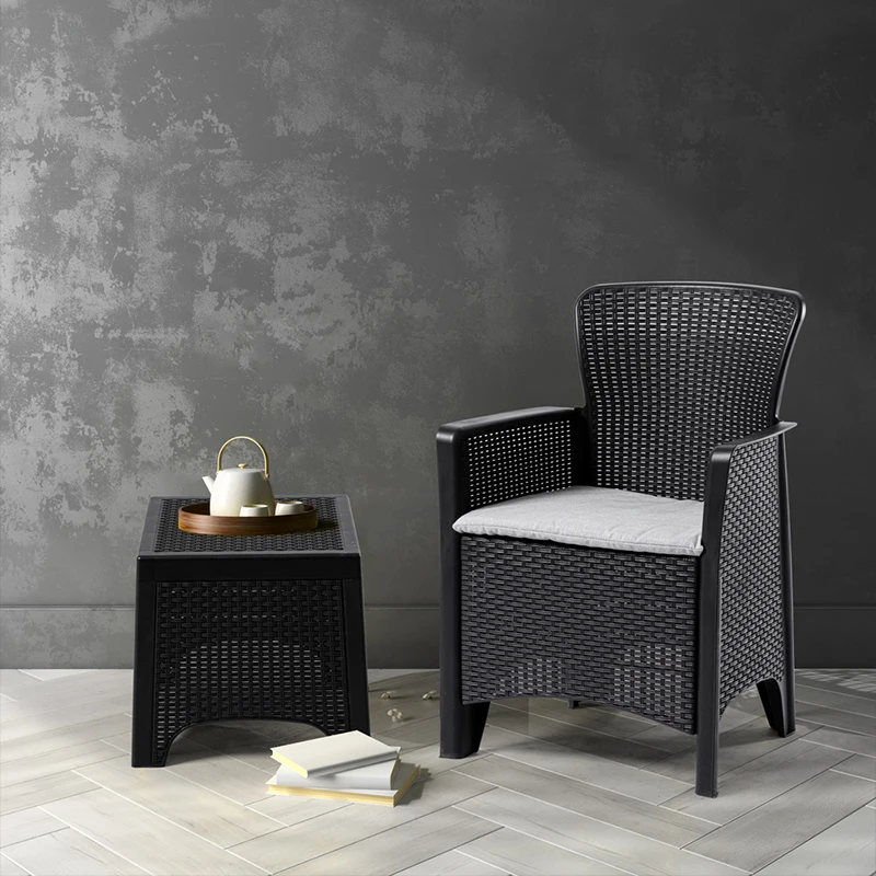 Outdoor furniture garden restaurant plastic rattan wicker chair foldable sofa chair with table