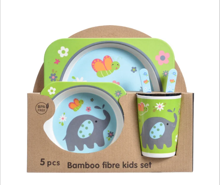 Bamboo fiber cartoon degradable tableware set kids plate bowl and