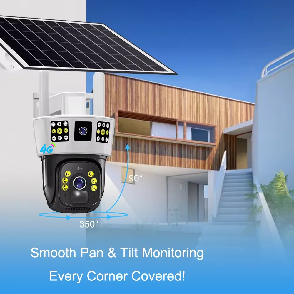 V380pro New Dual Lens 3 screen 6MP 4G Sim Card Solar Battery Powered Security Camera System CCTV PTZ Network Camera
