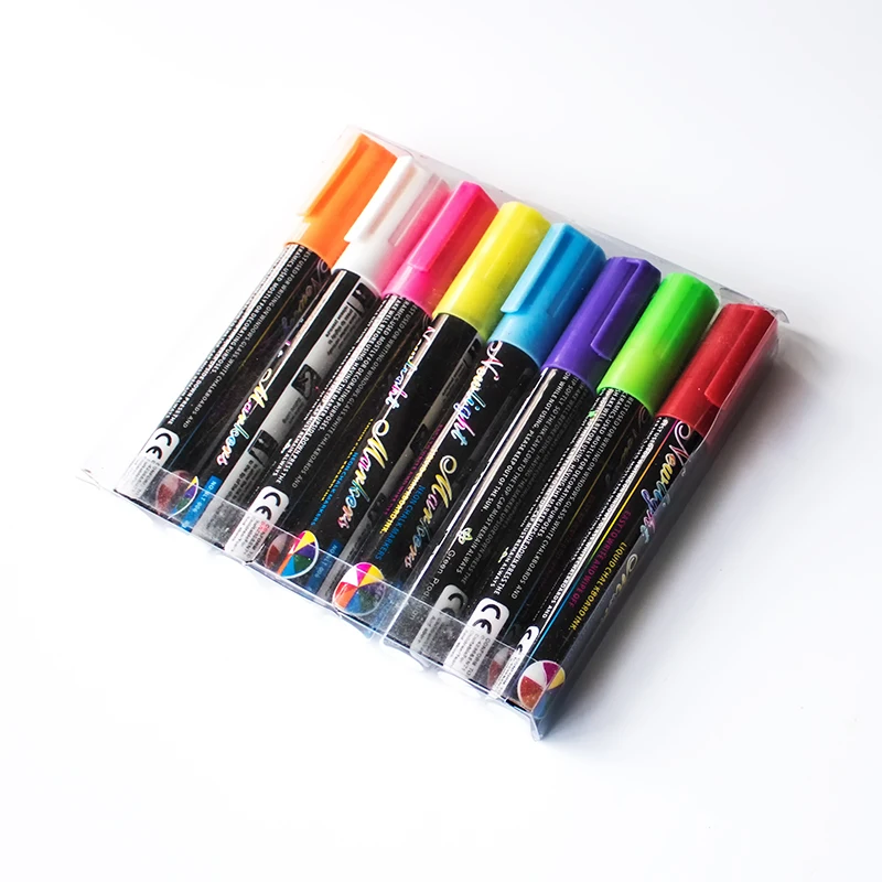 8 colors Neon Pens Erasable Glitter White Liquid Chalk Markers For Blackboards