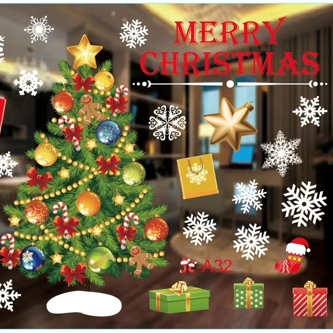 Рождественские наклейки для украшения окон 2025 на окна Санта-Клауса стеклянная пленка Рождественская оконная наклейка