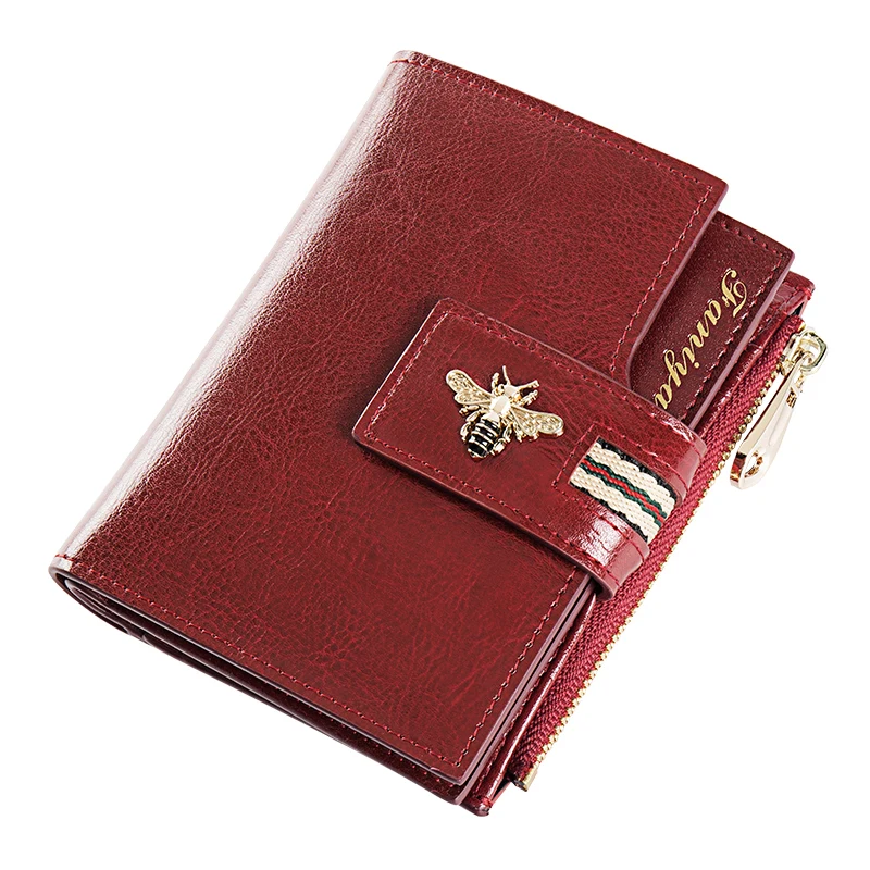 Leather fashionable Bee coin RFID ladies custom wallet sliding drawer gift box packcarteras luxury purse wallet women