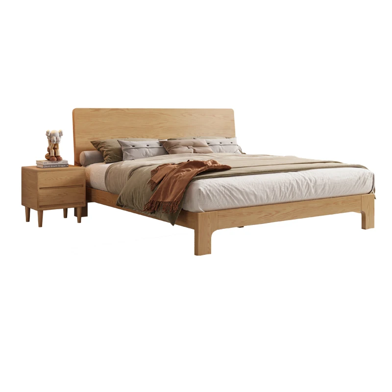 cheap wholesale high quality Simple modern oak double bed queen size solid wood color optional king bed frame for adjustable bed
