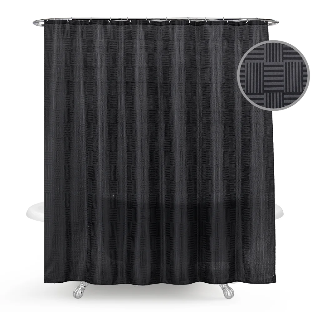 Hotel Quality Grey Waffle Weave Heavy Duty Embroidery Jacquard Fabric Shower Curtains