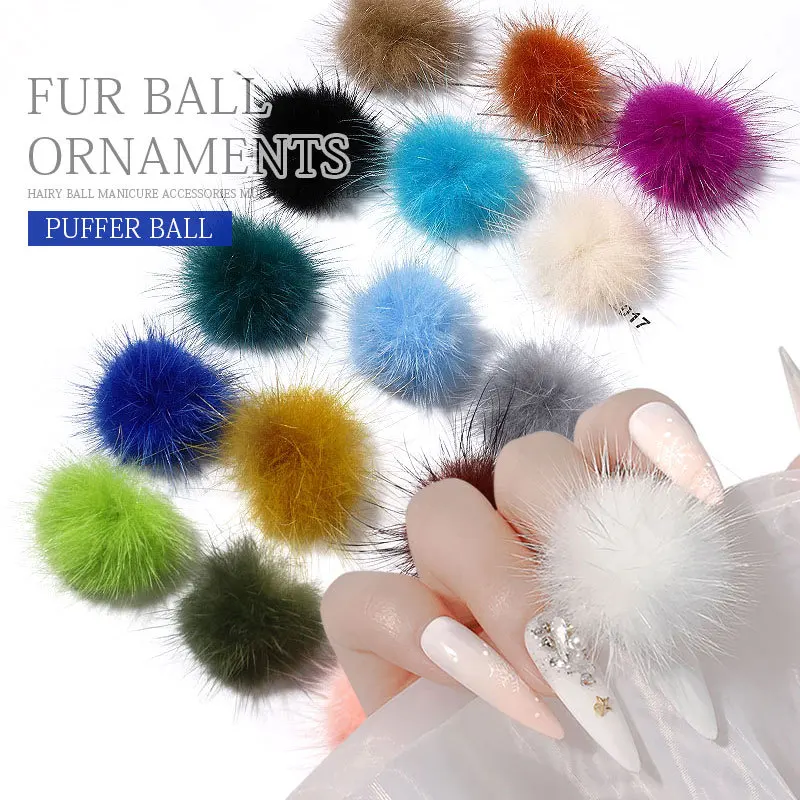 Bview Tools Amazon Hot Selling Cute Design Plush Ball 3D Magnet Fashion Balls Nail Charms Art Stickers For Nail Decoration