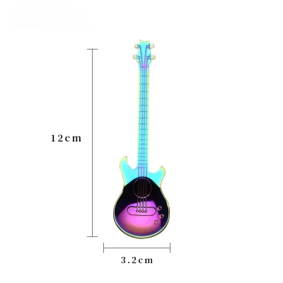 
Unique Guitar Shape Colorful Stainless Steel Small Coffee Spoon Dessert Sugar Spoon Flatware Cutlery Set for Party 