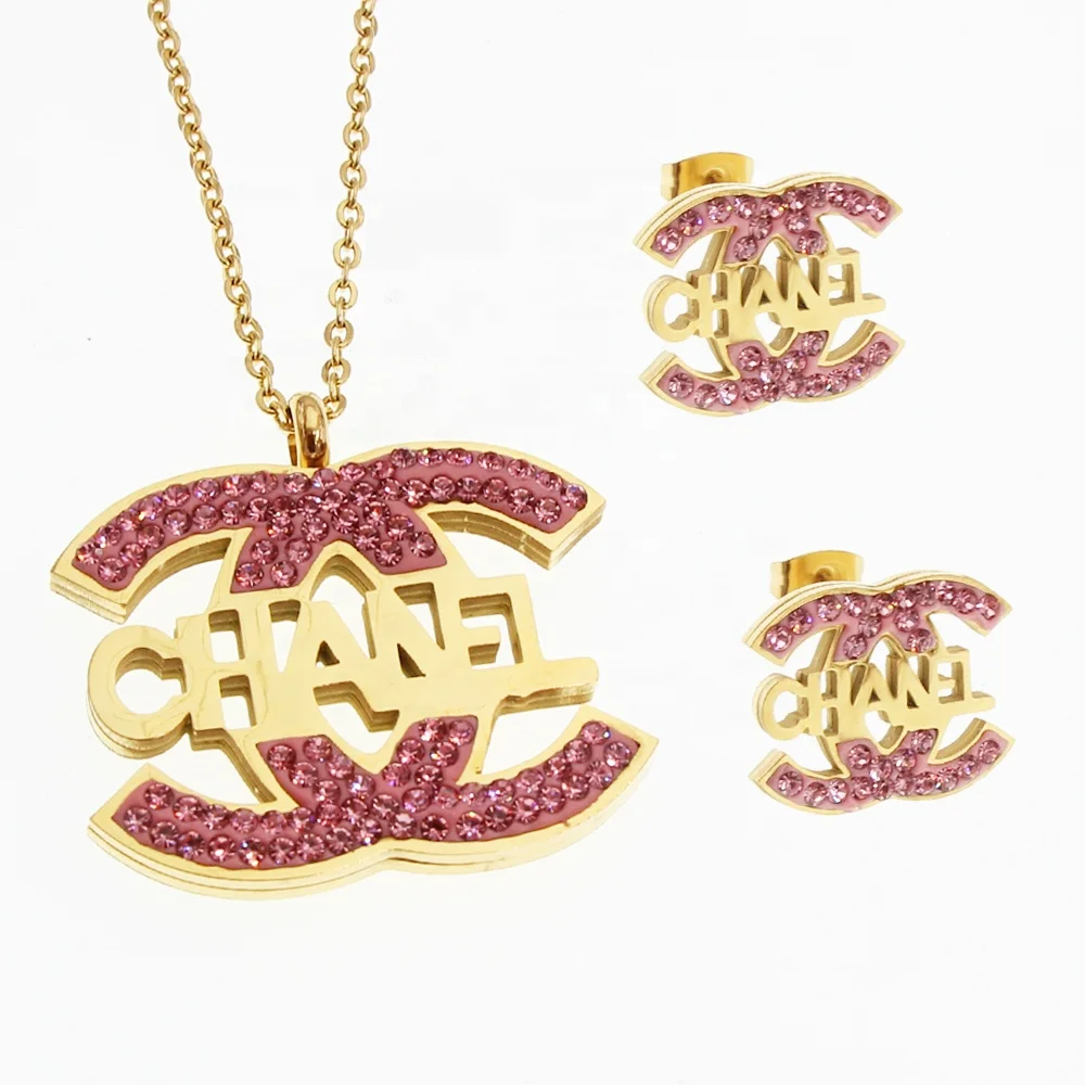 18k Gold Plated Necklace Earrings Famous Brand 316 Stainless SteelJewelry Set For Women Joyas