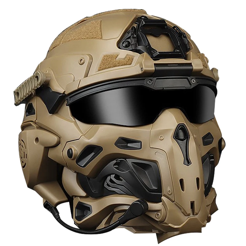 Tactical Full Face Mask Helmet All-in-one Protective Equipment Built-in Headset,Goggles