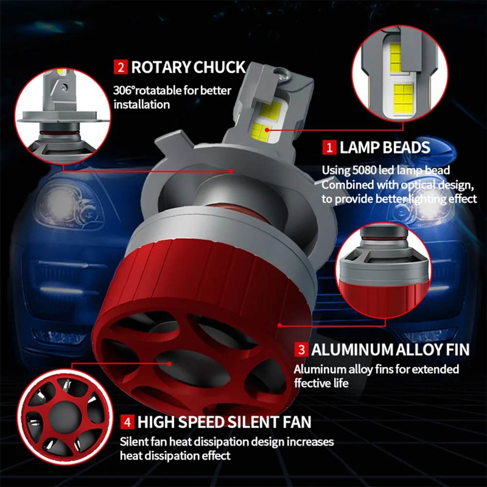 F2WOLRD high lumen 120W 12000LM high and low beam H4 H7 H11 headlights luces delanteras led bulbs