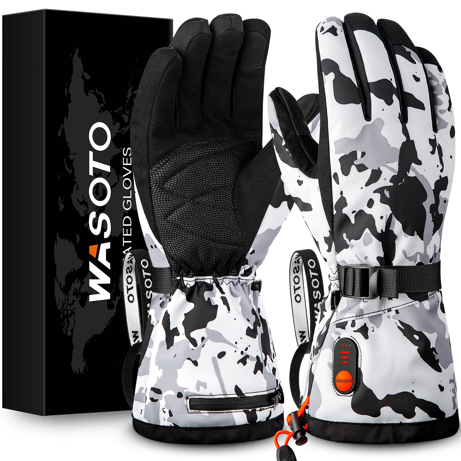 OEM Manufacturer Touchscreen White Camouflage Heated Gloves Rechargeable Battery Heating Gloves Ski Hunting